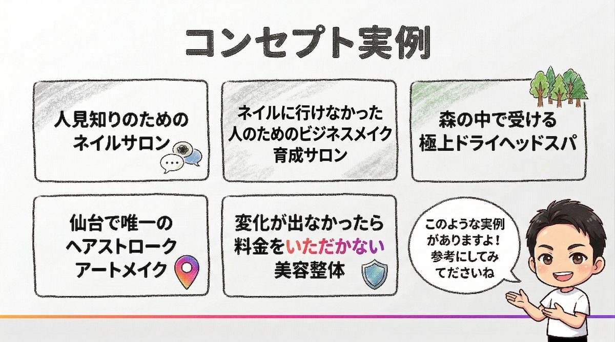 コンセプト実例6サロン（人見知りネイル等）｜Re.SALOカリキュラム講義スライド